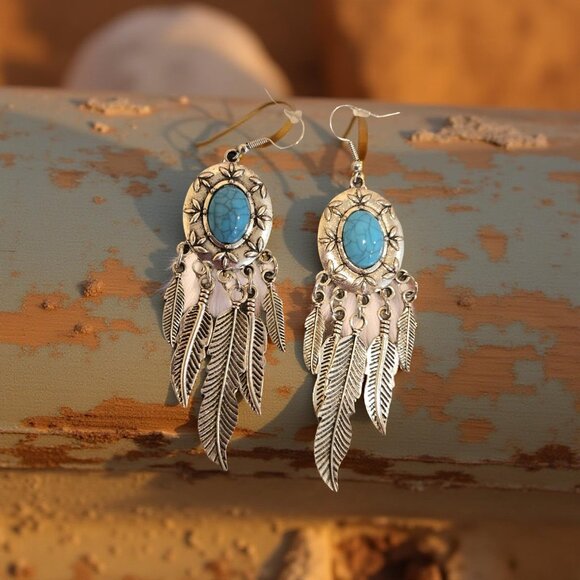 Feathered Turquoise Earrings - Picture 2 of 3